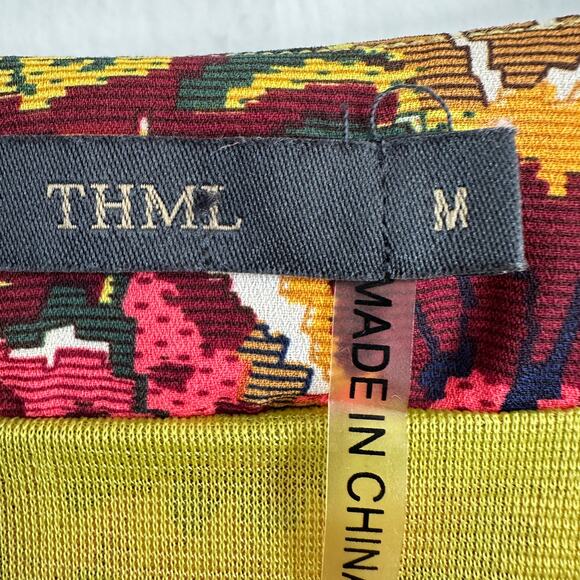 THML Womens Floral Print Button Front V-Neck Short Sleeve Flowy Dress Size M - Picture 10 of 12